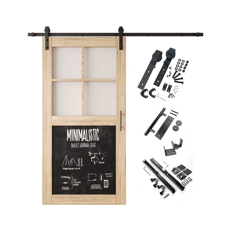Homacer 36in x 80in Half Lite Chalkboard Design Unassembled & Unfinished Barn Door with Hardware Kit, interior use only