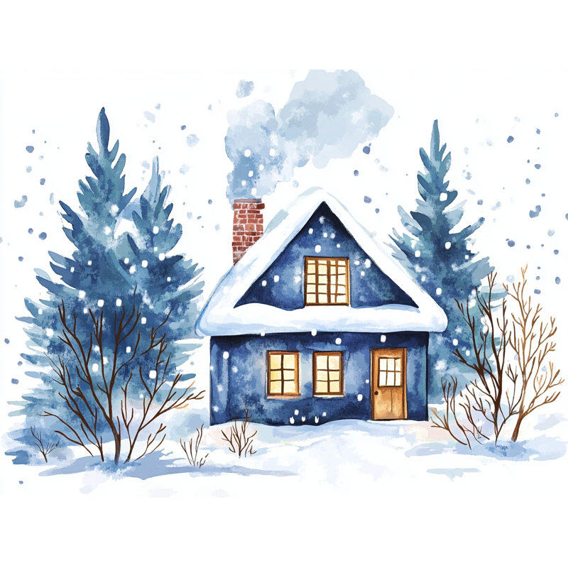 Cozy Winter Cottage - Maison enneigée, art mural sur toile, H 12 po x l 16 po