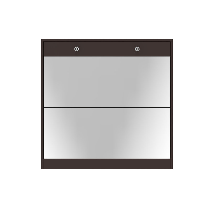 Mirror Shoe Cabinet With 2 Tier Drawers, Brown