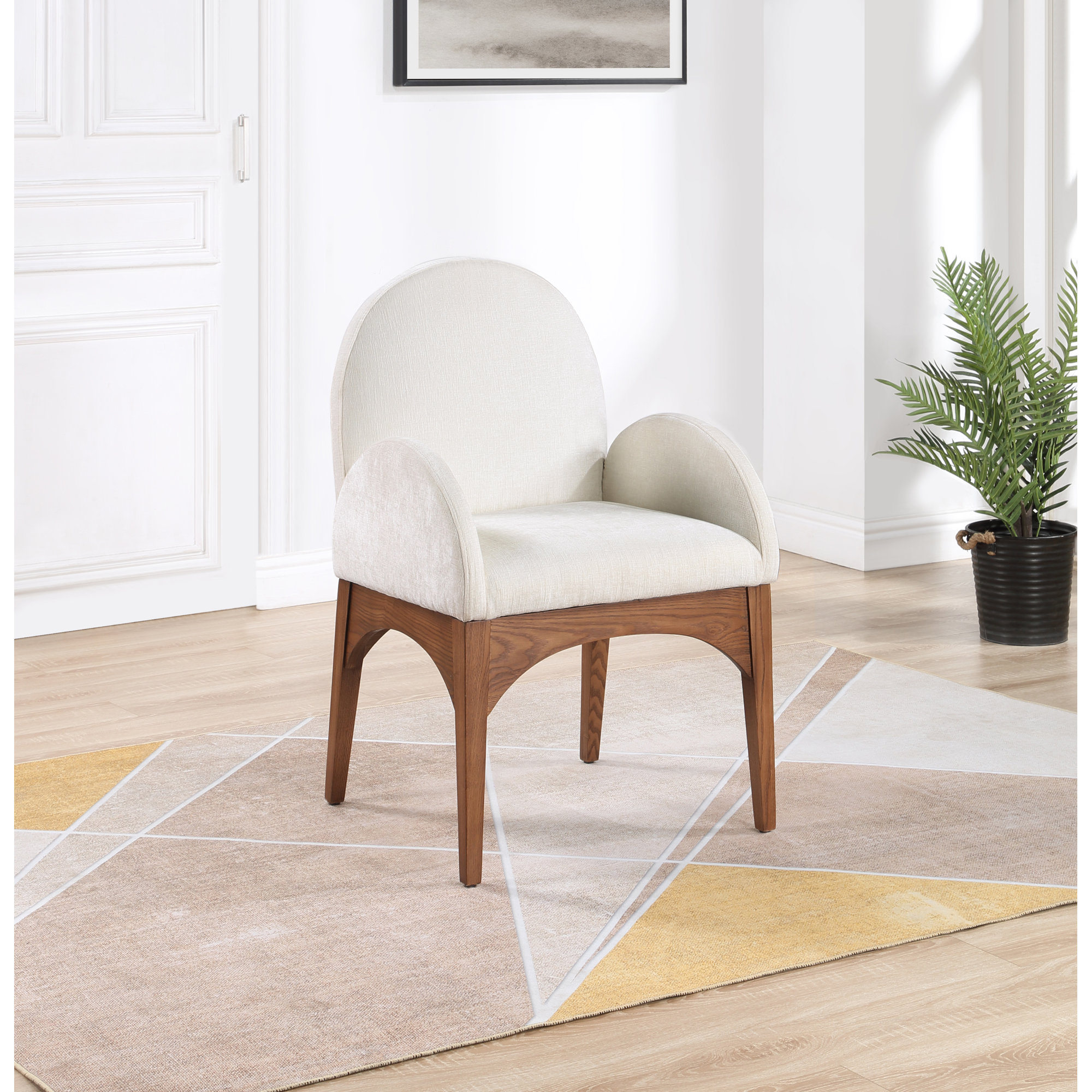 Charith Arm Chair, Cream Chenille, Walnut