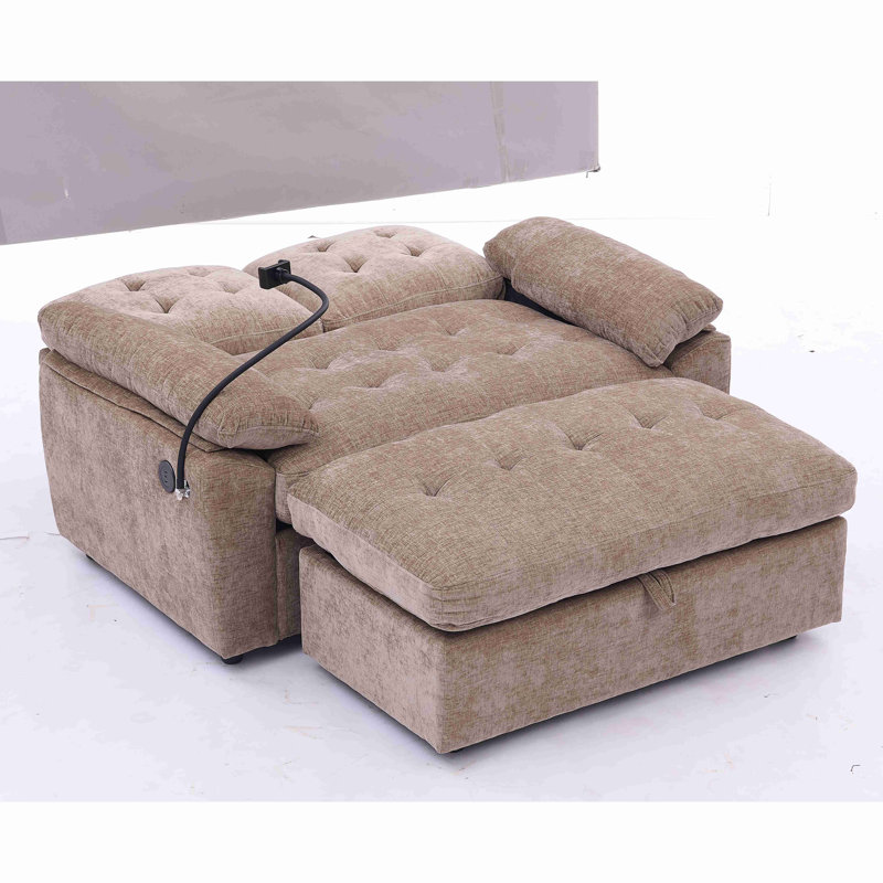 Fauteuil de loisir, fauteuil inclinable double, dossier réglable manuellement, accoudoirs rembourrés, port de charge USB latéral et support pour téléphone, livré avec un repose-pieds de rangement assorti