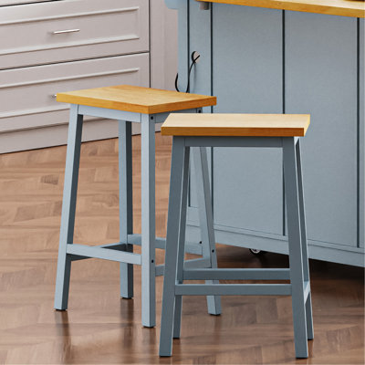 Tabouret de comptoir en bois massif de 25,6 po de hauteur, 2 places, noir avec repose-pieds, chaises de bar de cuisine, noir, repose-pieds, chic pour la salle à manger