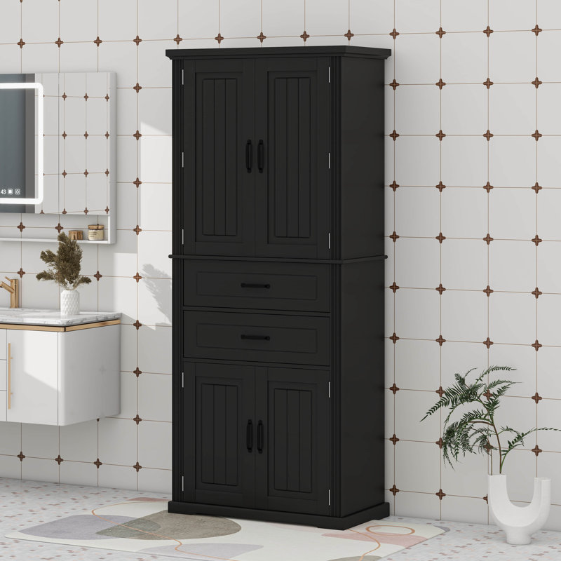 Armoire de rangement avec espace de rangement multifonctionnel, 2 tiroirs avec glissières, tablette réglable, Noir