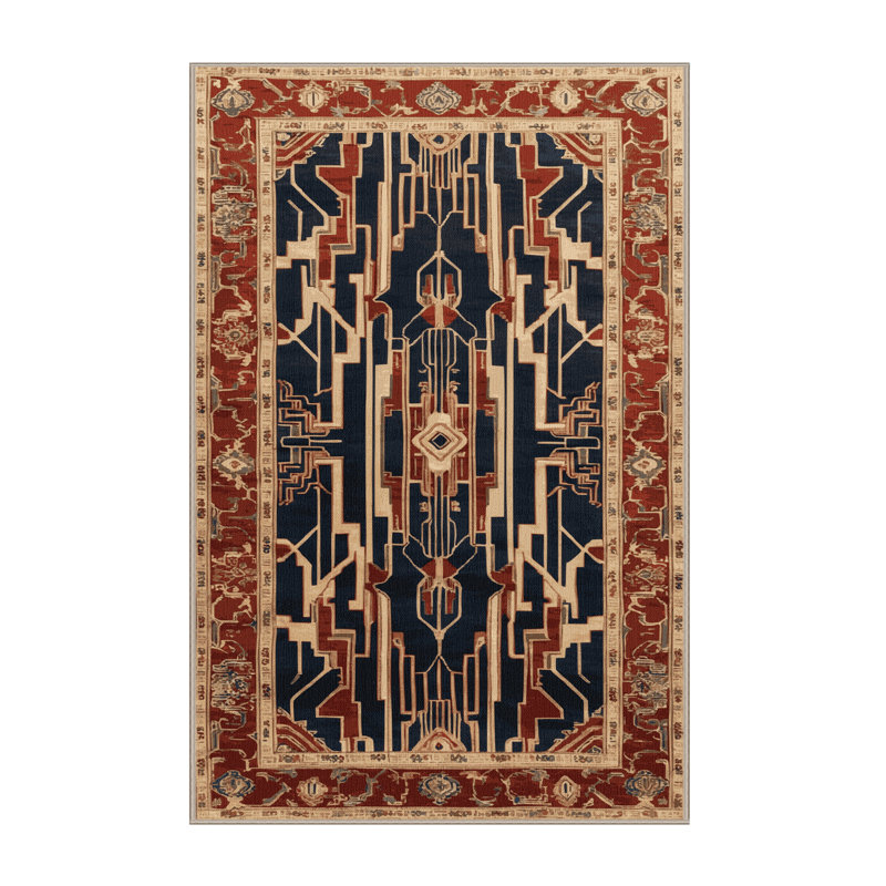Machine Washable Art Deco Beige Area Rug, Rectangle 4' x 6'