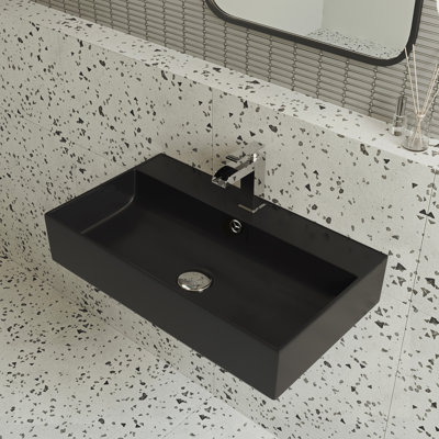 Claire 22" Ceramic Rectangle Wall-Mount Sink in Matte Black SM-WS318MB