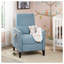 Fauteuil contemporain inclinable en tissu bleu clair avec accoudoirs cloutés et pieds en bois de bouleau