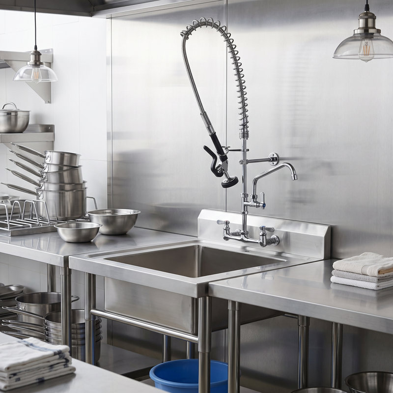 Commercial Kitchen Faucet with Pre-Rinse Sprayer 36 Inch