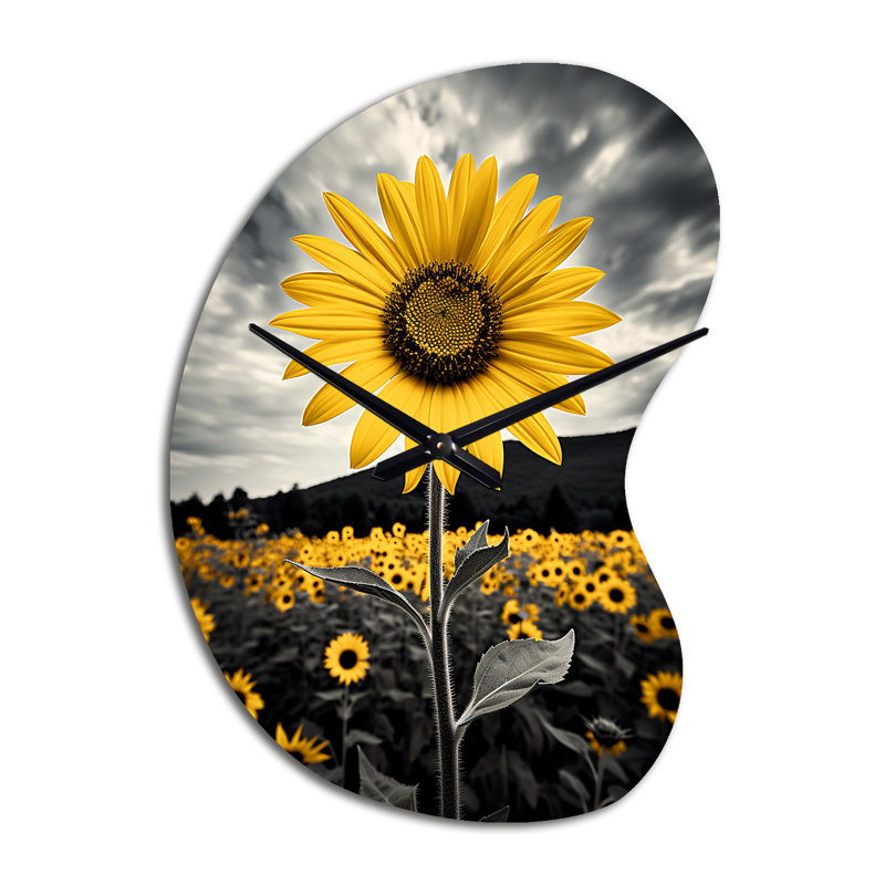 Jaune jaune brun champ de tournesol émergent II - forme unique en forme de tournesols, horloge murale, Petit