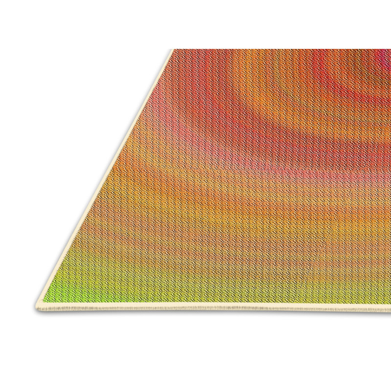 Tapis rouge/vert/orange à motifs, Rectangle 5 pi x 7 pi