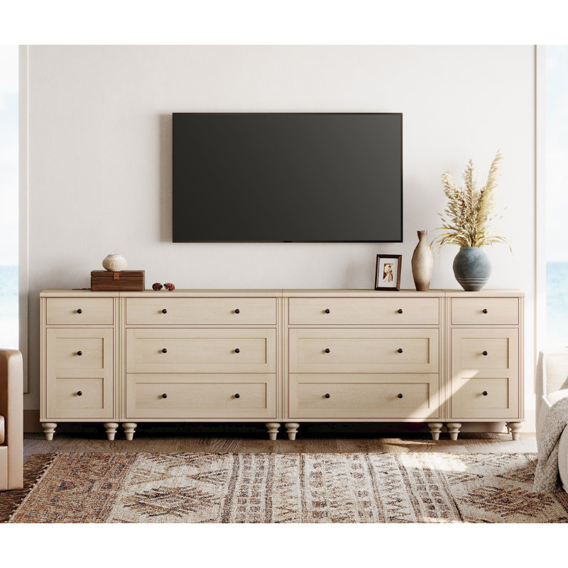 TV Stand With 8 Dressers, 4-In-1 TV Console Table For 75/80/85/90 Inch TV, Entertainment Center With With Charging Station, Light Beige