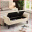 Banc de lit 51,5 po avec rangement | Velours beige doux | Pieds en bois massif-218245633