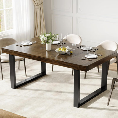 Table de salle à manger 71 "en bois pour 6 à 8 personnes, table moderne avec pieds en métal, finition noyer