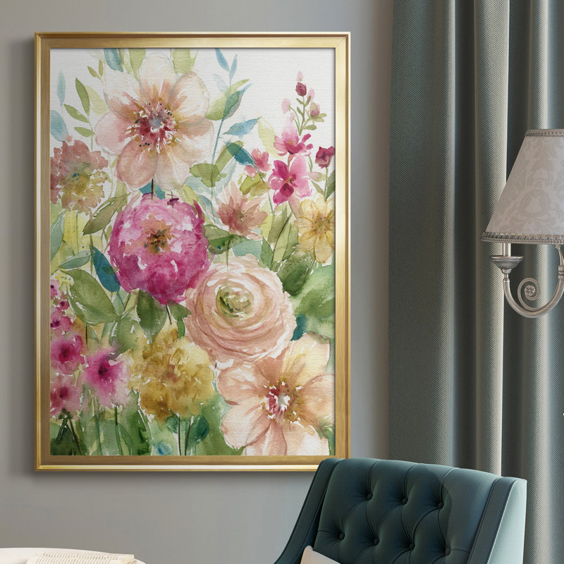 Jardin de fleurs - Peinture sur toile encadrée, Or, H 26,5 po x l 36,5 po x P 1,5 po