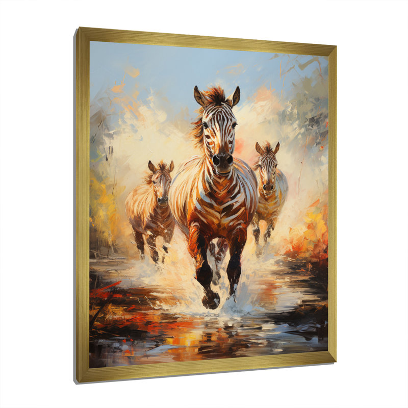 «Zebra Impressionist Zebras This I», reproduction d'art sur toile, Or, H 32 po x l 24 po x P 1 po