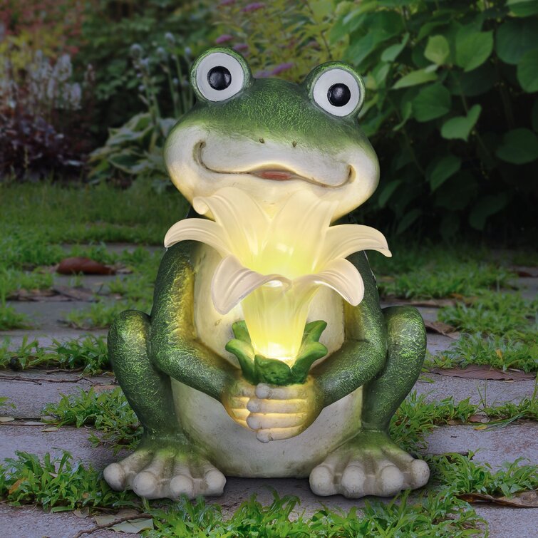 Exhart Solar Frog with LED Flower Garden Statuary, 8 Inches tall