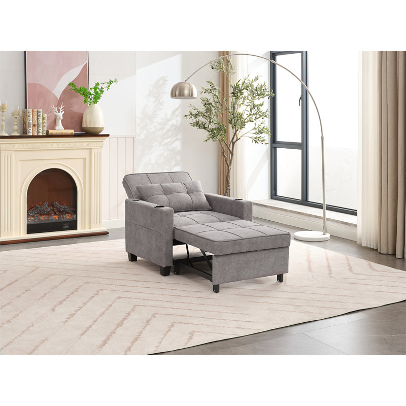 Futon-chaise convertible 3-en-1 avec ports USB, Tissu gris pâle