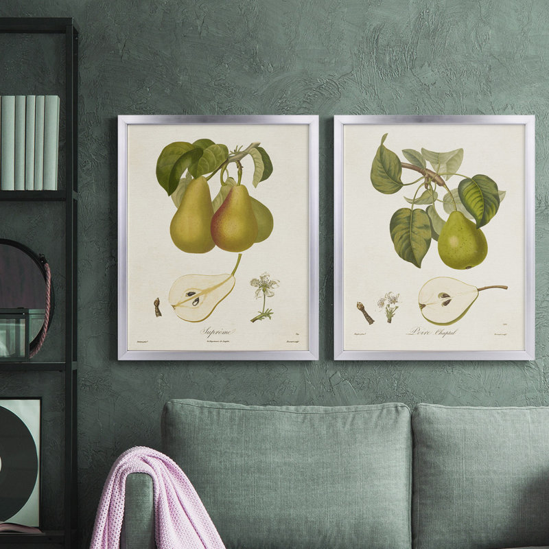 Vintage Pears V - ensemble de 2 reproductions d'art sur toile encadrées