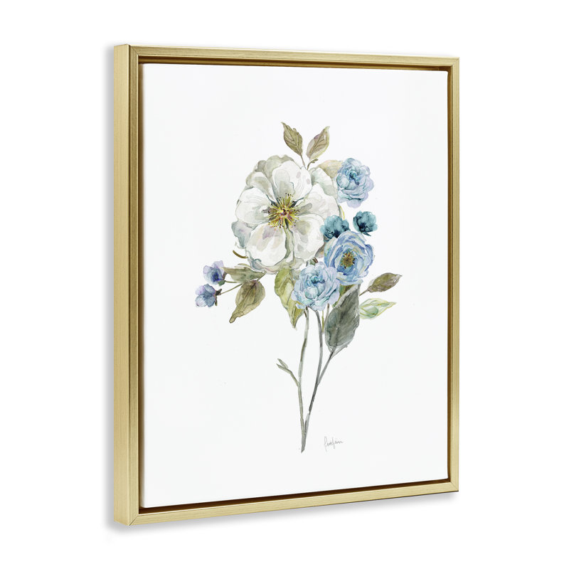 Bouquet botanique doux, H 31 po x l 25 po, Cadre flottant métallique doré