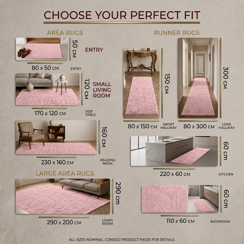 Dreamy Light Pink Shaggy Area Rug - Hypoallergenic Thick Pile Rug for Girl's and BabiesBedroom, Rectangle 60 x 110 cm