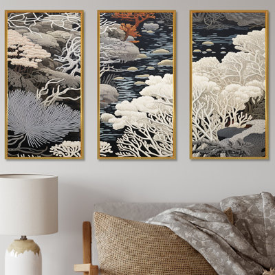 «Black and White Abstract Corals River IV - Coastal Coral Under Water», ensemble d'art sur toile