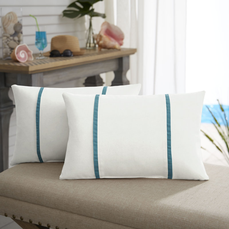 Furston Striped Outdoor Reversible Throw Pillow, 13" x 20", Spectrum Peacock Sunbrella® Plainweave