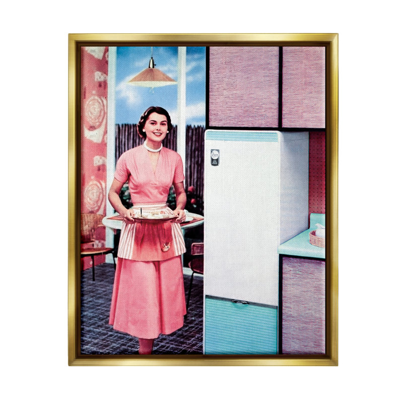 «Retro Kitchen», publicité rétro par Kathy Alper, impression, H 21 po x l 17 po x P 1,7 po, Cadre flottant métallique doré