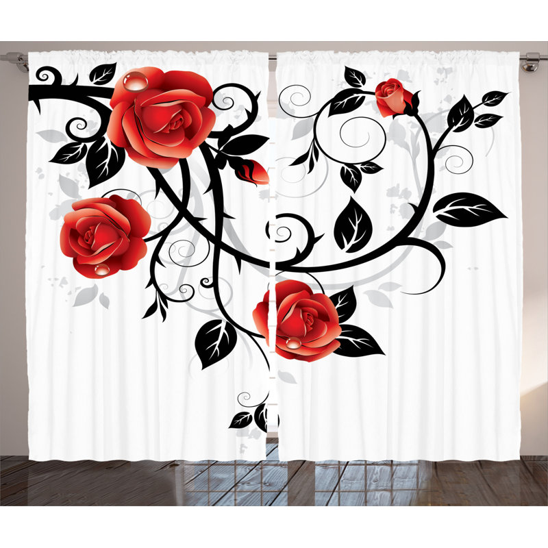 Gothic Floral Semi-Sheer Rod Pocket Curtain Panels, 54" x 96"