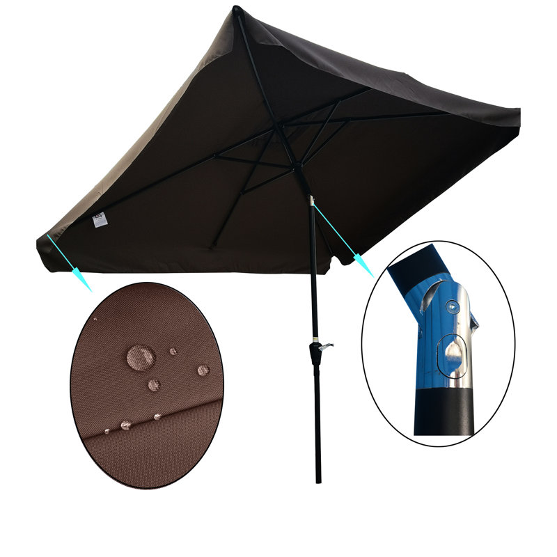 Parasol de marché extérieur rectangulaire 10 pi x 6,5 pi, auvent, poteau rouille, inclinaison à bouton-poussoir, abat-jour de patio facile à nettoyer