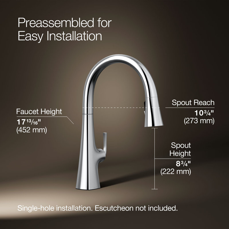 Graze Touchless Pull-Down Kitchen Sink Faucet With Three-Function Sprayhead, Polished Chrome