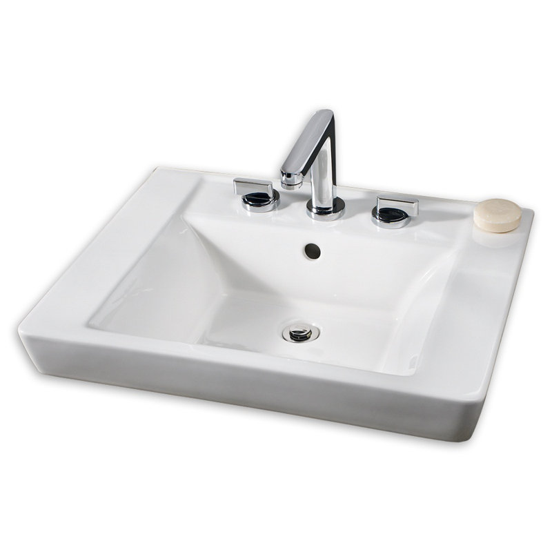 Lavabo de salle de bain rectangulaire en porcelaine vitreuse avec trop-plein Boulevard, Entraxe de 8 po, Blanc