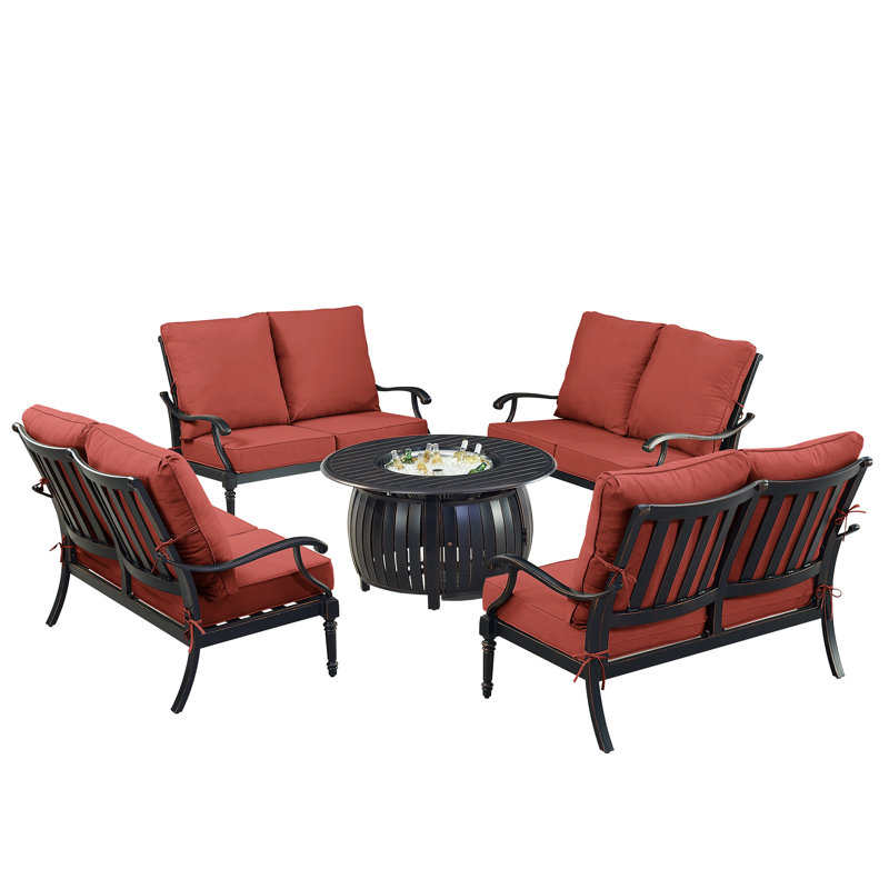 Pairlee 8 - Person Patio Conversation Set with Cushions, Red