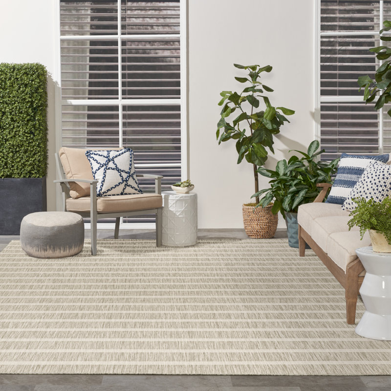 Shaila Striped Indoor / Outdoor Rug, Rectangle 9' x 12', Gray/Ivory