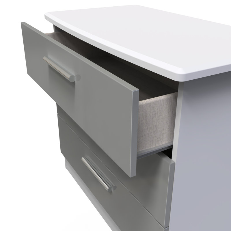 Fully Assembled Letoya 3 - Drawer Chest of Drawers, Grey Gloss