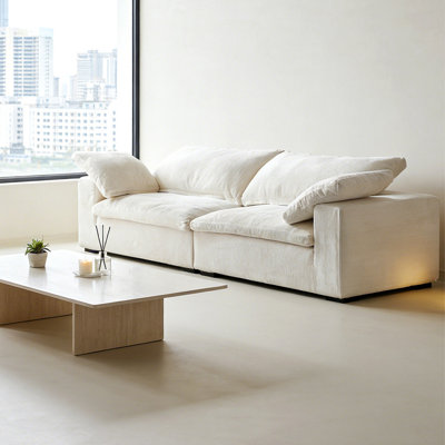 Causeuse-coussin modulaire en chenille crème et blanc