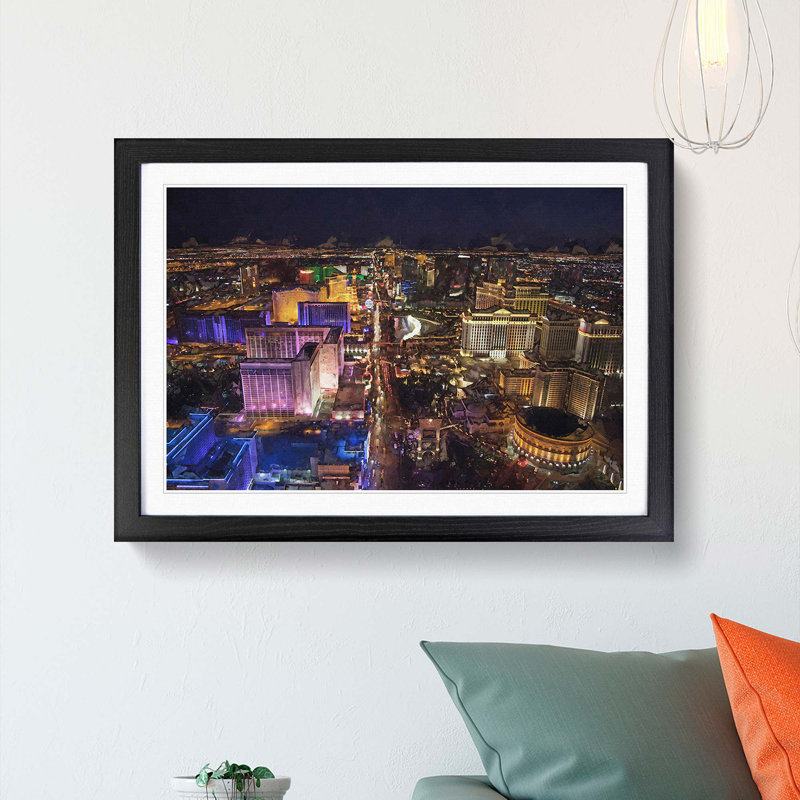 Aerial View of the Las Vegas Strip in Abstract - Picture Frame Graphic Art Print, 48cm H x 65cm W x 2cm D, Black Framed
