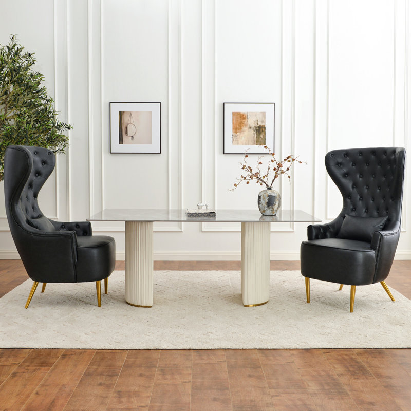 Fauteuil à oreilles Flaxville, Similicuir noir