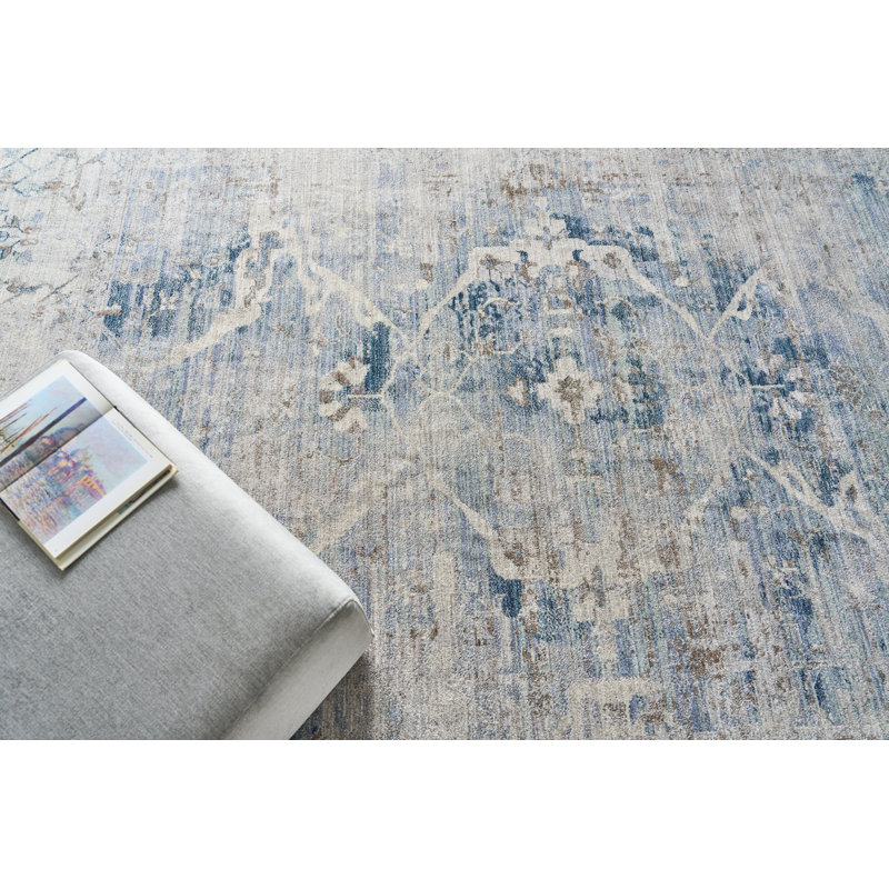 Vintage Looms Light Blue/Beige Polyester powerloom Area Rug, Runner 4' x 12'