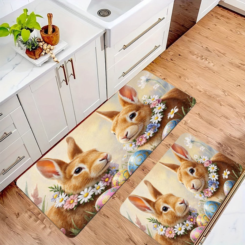 Tapis de cuisine antidérapant 2 lapins de Pâques