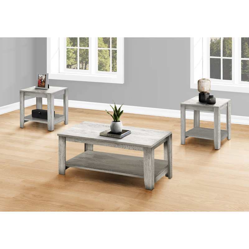 3 pièces, table de bout, table d'appoint - Stratifié gris pour coin-détente avec options de rangement polyvalentes