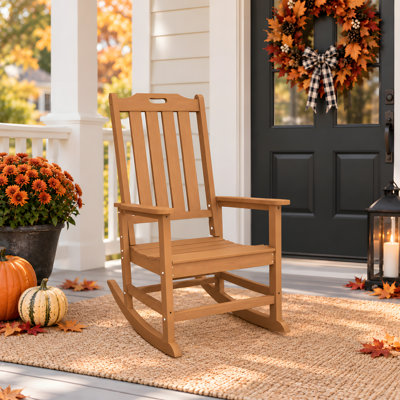 Teak Outdoor All-weather HDPE Adirondack Rocker Chair with Comfort High Backrest (Set of 1)