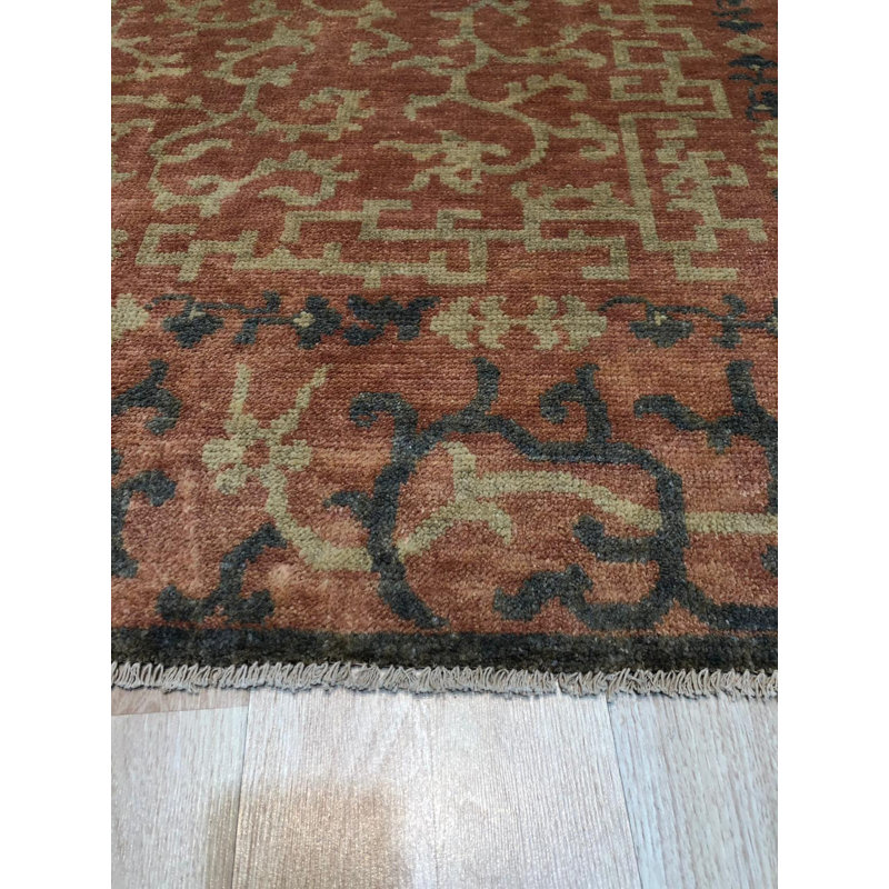 Tapis contemporain corail en laine noué à la main, 8 pi x 10 pi