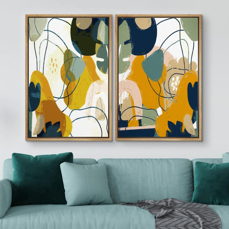 Illustration de formes abstraites en forme de feuille Mid-Century en forme de feuille de boho moderne, H 36 po x l 48 po