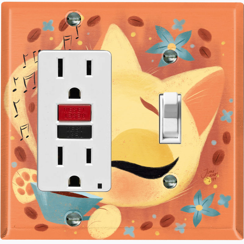 Coffee Bean Cat Lover Flower Orange Patterned 2 - Gang Combination Plate Standard Combination Wall Plate