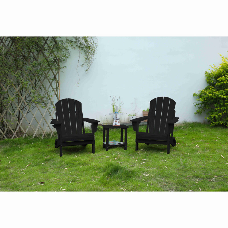 Chaise Adirondack pliante avec table d'appoint, ensemble de chaises Adirondack à texture de bois (comprend 2 chaises et 1 table)