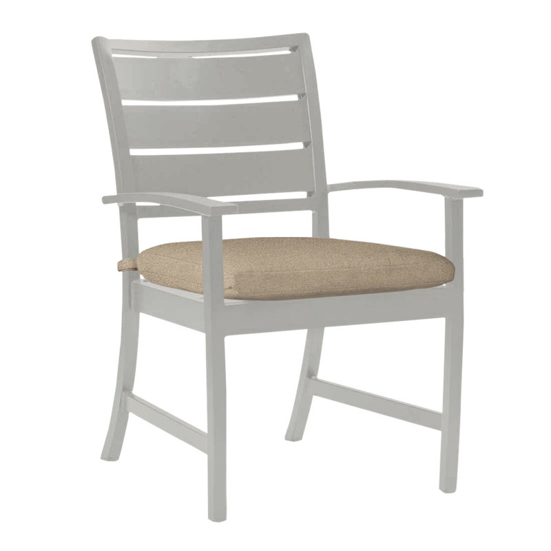 Charleston Aluminum Patio Dining Armchair with Cushions, Oyster, Rollo Silver, Welt