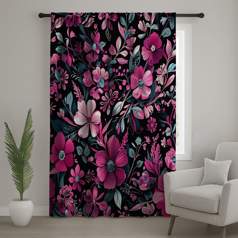Rideaux de fenêtre à motif floral rose, voilages et voilages à motif floral - 1 panneau, 50 po x 80 po - 1 panneau, Blocage