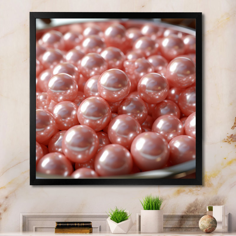 Perles de cristal rose dans un bol - impressions d'art glam, Cadre simple noir, H 36 po x l 36 po x P 1,5 po
