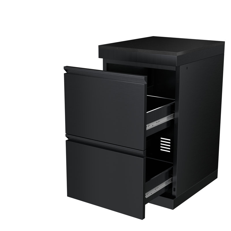 Black Double Drawer Storage Cabinet Stainless Steel Outdoor Kitchen Islands