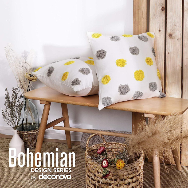 Polka Dots Throw Pillow Cover, Grey/Yellow