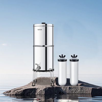 2.25G Gravity-fed Water Filter Countertop System Stainless Steel 2 Filters